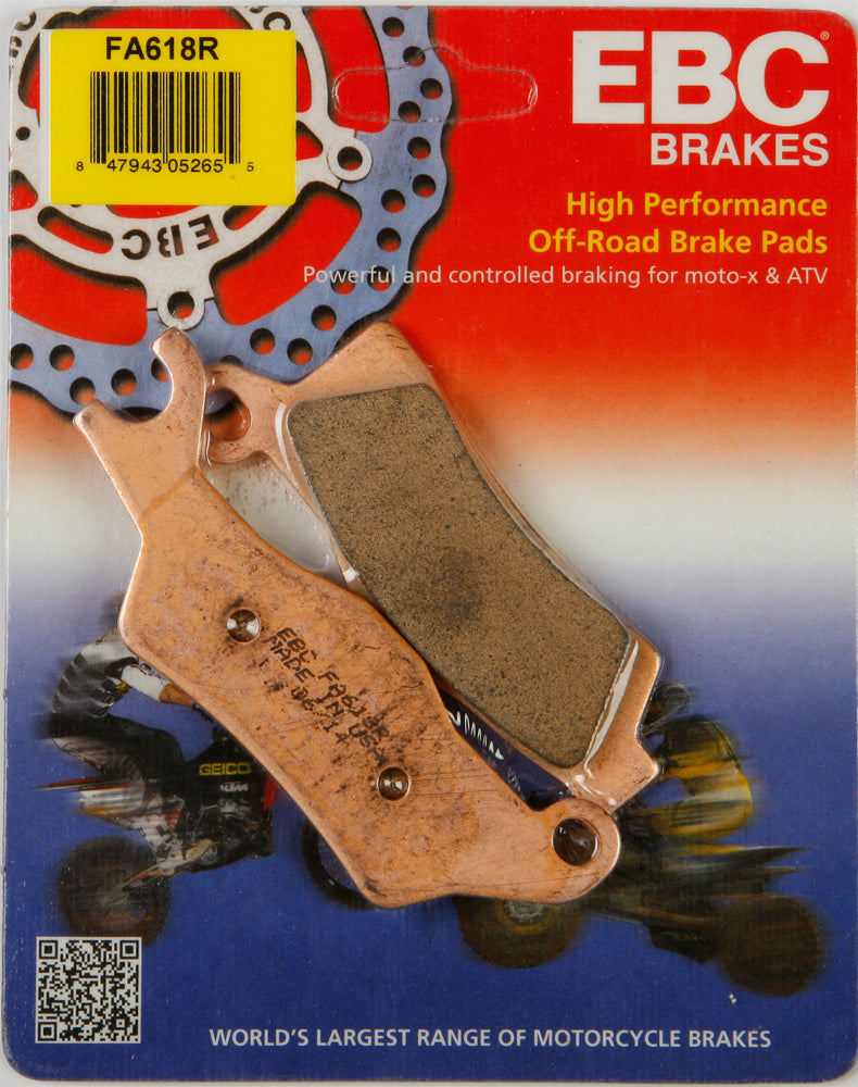 EBC Motorcycle Brakes Fa618r Sintered R Series brake pads for motorcycle braking systems, showing metallic pad surfaces.