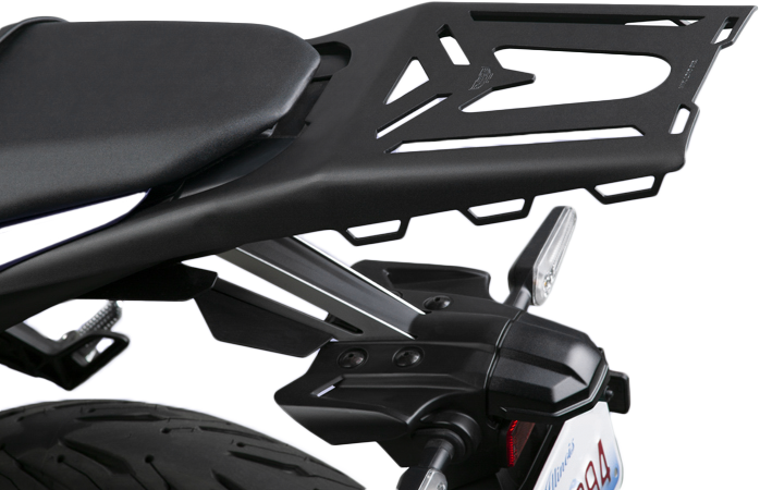 Black National Cycle luggage rack mount bracket for Yamaha motorcycles, designed for secure attachment and durability.