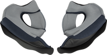 Load image into Gallery viewer, Fly Racing Odyssey Cheek Pads in grey and black, motorcycle helmet padding, showing close-up of the cushioned interior.