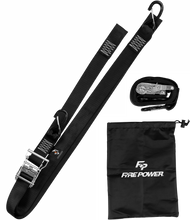 Load image into Gallery viewer, Fire Power 2-inch black tie-down ratchet with soft-tie and 8-foot strap, shown in a close-up image of the 2-pack.