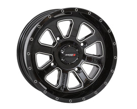 Polaris RZR System 3 St4 Wheel 14x7 gloss black and machined finish with 4+3 offset, 4/156 bolt pattern.