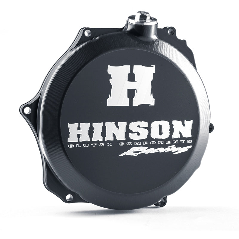 Hinson clutch cover for Husqvarna, KTM, Gas Gas engines, showing the black metal clutch cover with mounting bolt holes.