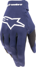 Alpine Star Radar Gloves in Night Navy and White, small size, featuring protective padding and secure wrist closure.