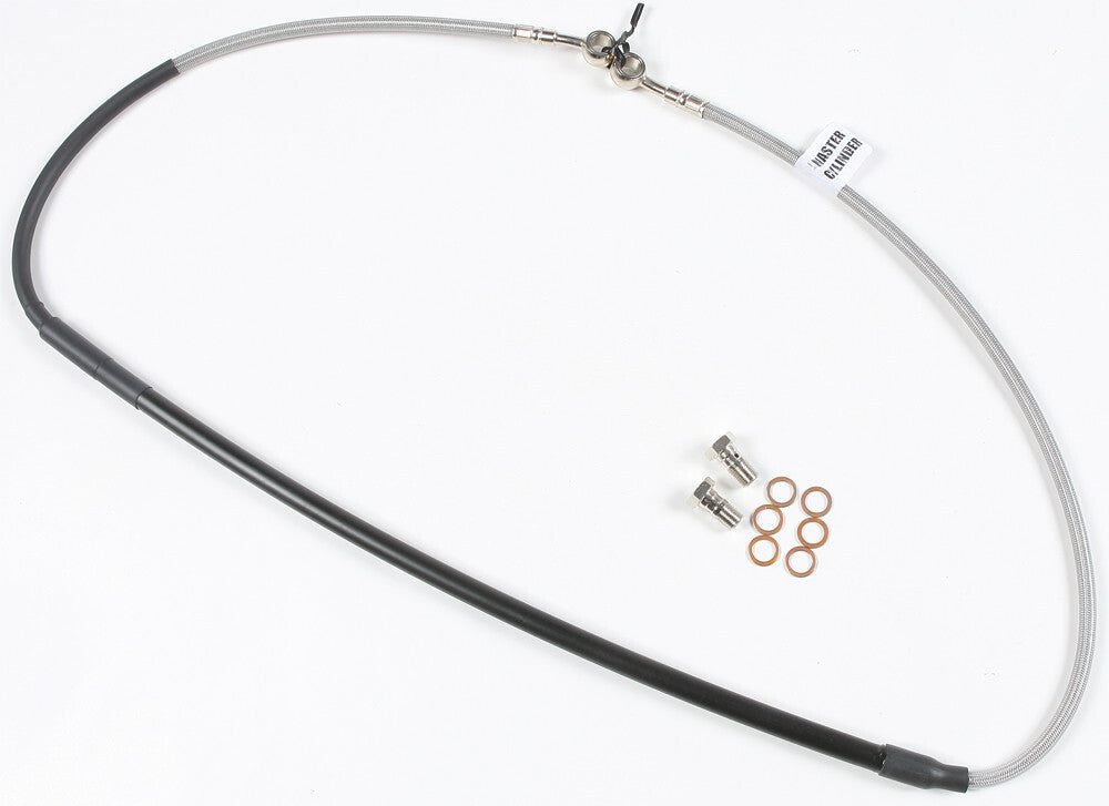 GBRAKES steel front brake line for Kawasaki model, showing a close-up of the durable, braided metal brake hose for reliable braking.