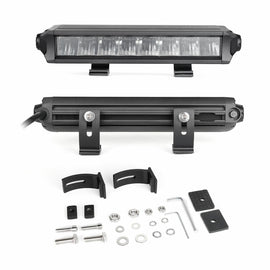 XK Glow 10-inch Razor Light Bar Aux High Beam illumination with sleek black housing and mounting brackets, no wiring harness included.