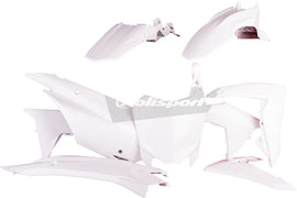 Polisport Plastics White Plastic Body Kit for motorcycle, includes various panels and components for body customization.