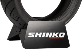 Shinko Screenprint Tire Boot 87-9899 showing black rubber material with printed branding and product details for motorcycle tire protection
