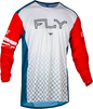 Fly Racing Youth Rayce bicycle jersey in red, white, and blue with a sporty design, suitable for young cyclists.