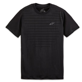 Alpine Star black engineered performance short sleeve T-shirt in medium size, casual fit, with logo design on front.