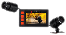 Load image into Gallery viewer, Cerwin-Vega Dual Camera DVR for front and rear vehicle surveillance, black rectangular device with lens openings.