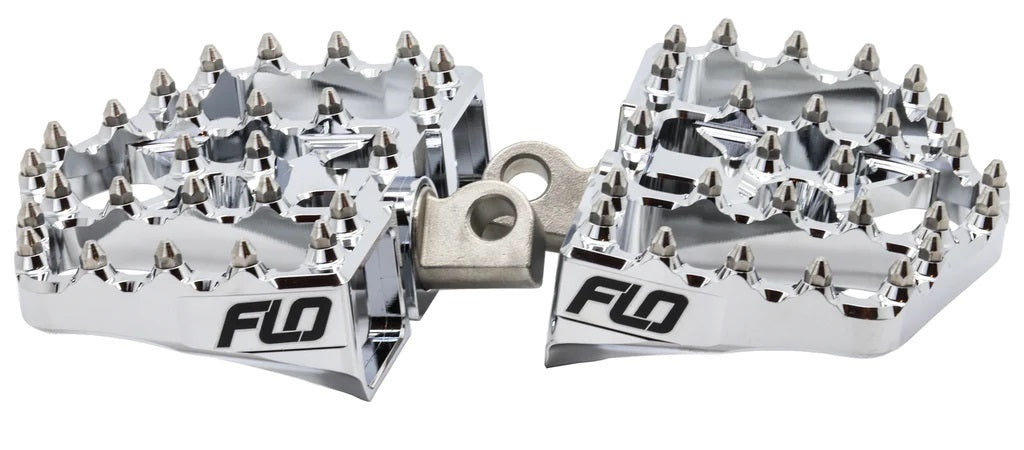 Flo Motorsports Mini Moto Boards HD Chrome foot controls with textured surface for enhanced grip, suitable for mini motorcycles.