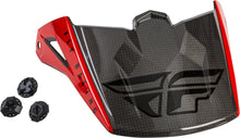 Load image into Gallery viewer, Fly Racing Kinetic Straight Edge visor in red, black, and grey, showcasing a sleek, aerodynamic design for motorcycle helmets.