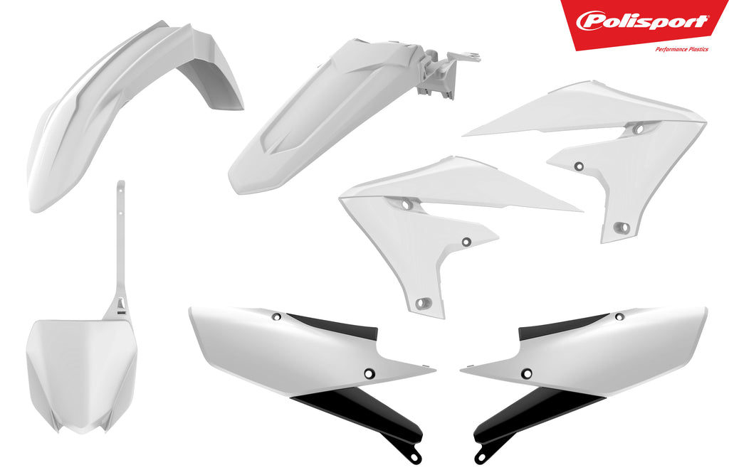 White Polisport Plastics body kit, plastic motorcycle or ATV body panels, with visible mounting points and design details.