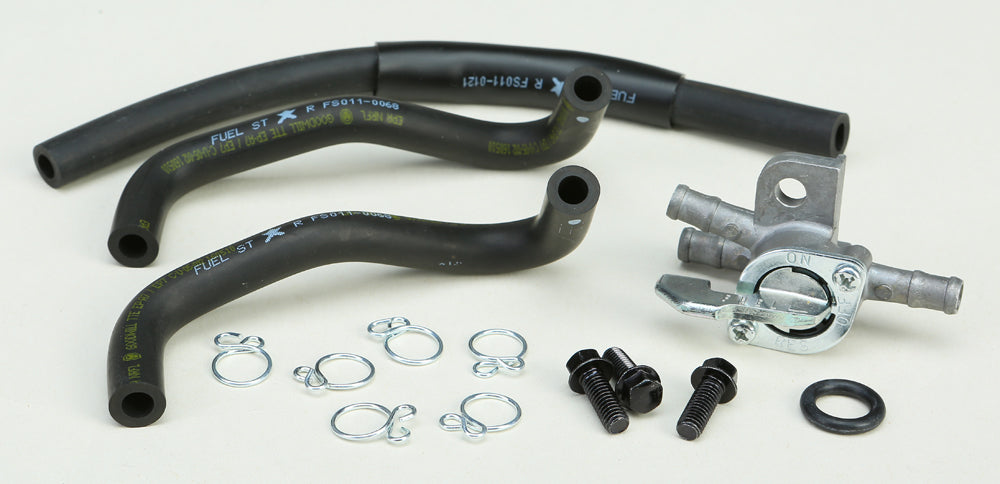 All Balls Fuel Valve FS101-0113 for intake and carburetor fuel system, showing the black plastic valve with attached hoses.