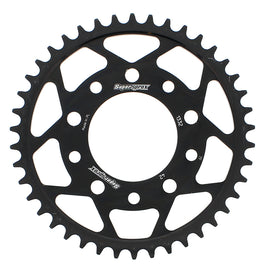 Supersprox steel 42-tooth rear sprocket for on-road bikes, black titanium finish, durable and lightweight motorcycle sprocket.