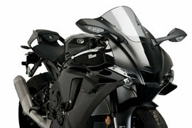 PUIG black front GP spoiler for Yamaha motorcycle, made of durable body material, designed for improved aerodynamics and sporty look.