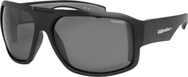 Bomber Mega Bomb Eyewear with matte black frame and smoke polarized lenses, showcasing a stylish, modern design.