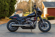 Load image into Gallery viewer, FireBrand Grand Prix 2-1 motorcycle exhaust for Softail 2018-2023 in black with heat shields, designed for FireBrand M8 models.