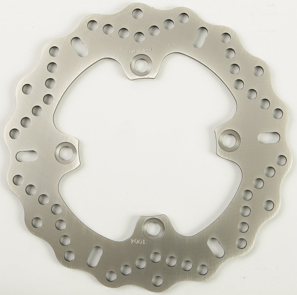 EBC Motorcycle Brakes Contour Brake Rotor 15-1004C showing the vented, metallic brake rotor with detailed cutouts and branding.