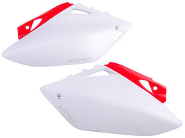 White Acerbis side panels for motorcycle, model 1581-2700, showcasing sleek design and durable plastic material.