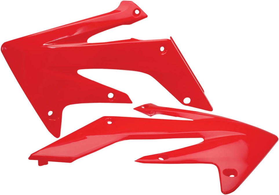 Acerbis Radiator Shrouds in red, designed for motorcycle cooling system, featuring curved plastic covers with Acerbis branding.