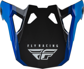 Fly Racing Formula Cp Rush helmet visor in black, blue, and white for youth small size, showcasing the sleek motorcycle helmet visor
