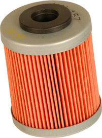 K&N Oil Filter 56-0157 for vehicle engines, showing the cylindrical filter with metal mesh and rubber sealing edge.
