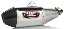 Yoshimura Street Rs-4 slip-on exhaust with stainless steel and carbon fiber components, designed for enhanced motorcycle performance.