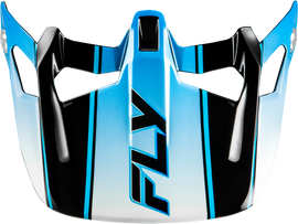 Fly Racing Werx-R Carbon Flow visor in black, blue, and white with detailed vent design and sleek aerodynamics.