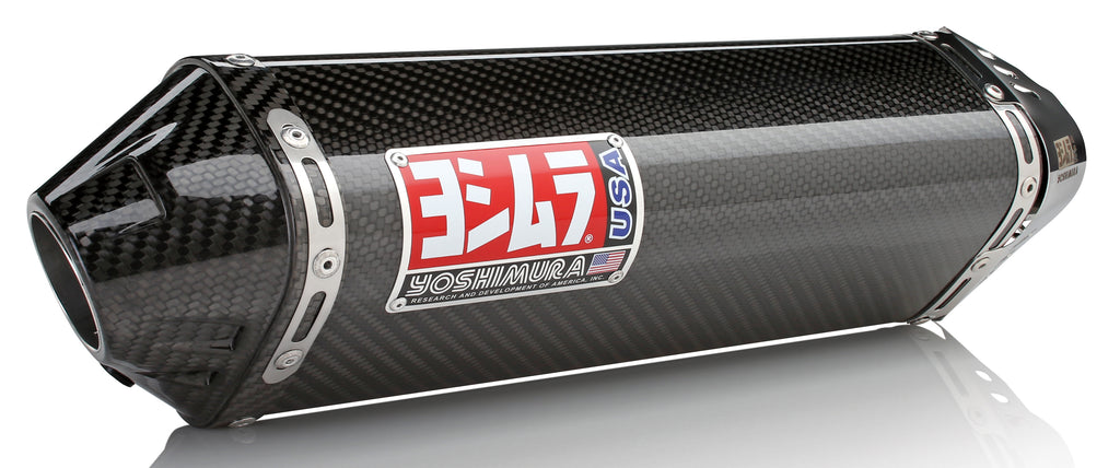 Yoshimura Street Trc Slip-On exhaust with stainless steel and carbon fiber finish, designed for motorcycle performance.