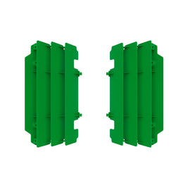 Polisport Plastics green radiator louvers for 2005 Kawasaki motorcycle, body protection parts, close-up view.