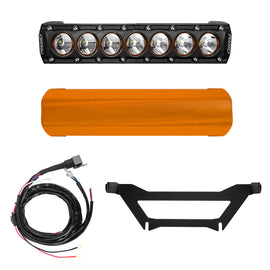 RIGID Industries 10-inch Revolve Bar Kit illumination with LED lights mounted on a sturdy black metal bar.
