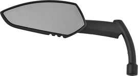 HardDrive Apache mirror with knife stem in matte black, left side view showing sleek motorcycle mirror design.