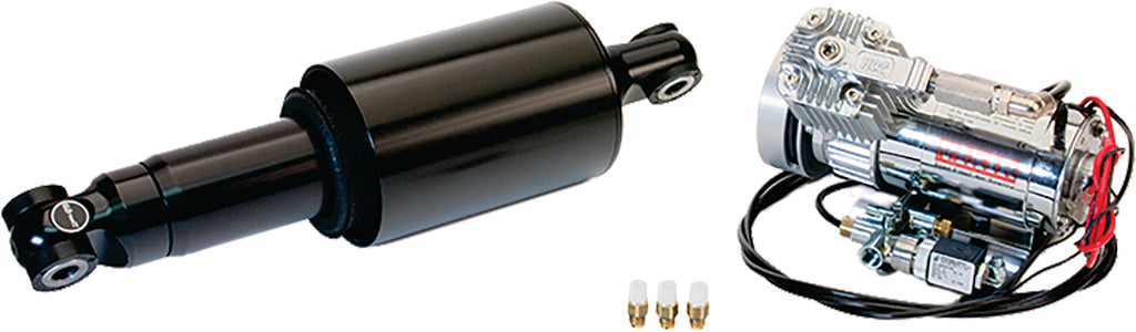 Arnott Air Shocks Ultimate Ride Black M8 softail suspension for Harley-Davidson, showing the black air shock components and mounting hardware.