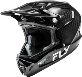 Fly Racing Yth Werx-R Carbon helmet in black with yellow accents, featuring a lightweight design and aerodynamic shape.