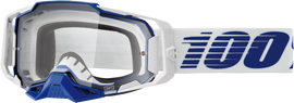 100-PERCENT Armega Goggle with blue clear lens, sporty eyewear designed for outdoor activities and protection.