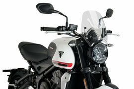 PUIG Naked New Gen Sport clear windshield, lightweight motorcycle windscreen with a sleek design and transparent finish.