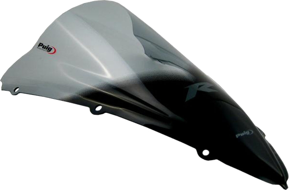 PUIG Racing Smoke Windscreen for motorcycle, clear tinted windshield with aerodynamic design and branding visible.