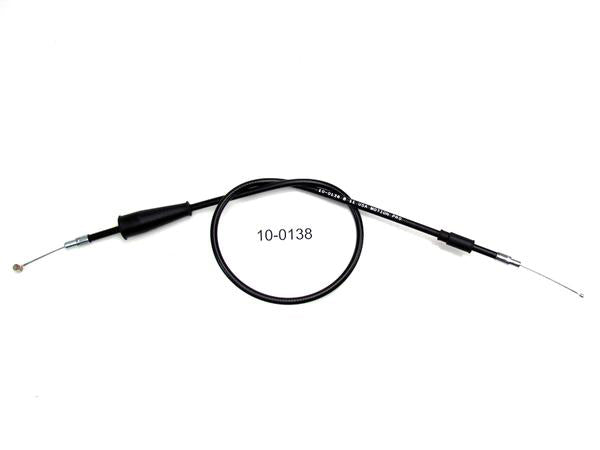 Motion Pro black vinyl throttle cable 70-1138 for motorcycle control lines, showing the cable's flexible black vinyl covering and fittings.