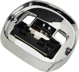 HardDrive Squareback tail light base in chrome, designed for illumination, with a sleek chrome finish and sturdy construction.