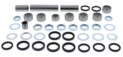 All Balls suspension linkage kit with bearings and seals, featuring multiple components, in a compact arrangement.