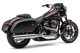 Chrome COBRA 909 Twins 4-inch slip-on exhaust system for Harley Davidson bikes, shown on a motorcycle.