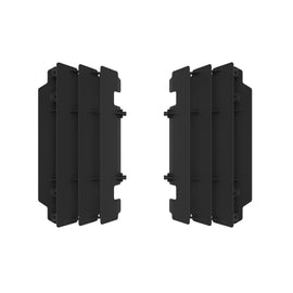 Polisport Plastics radiator louvers for Kawasaki motorcycle, body accessory with vented design, in black plastic.
