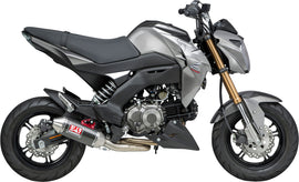 Yoshimura RS-2 Race exhaust full system with stainless steel and carbon fiber components, shown installed on a vehicle.
