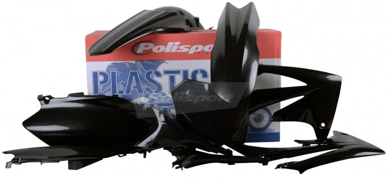 Polisport Plastics black plastic body kit for motorcycles, with multiple panels and components visible in the image