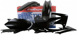 Polisport Plastics black plastic body kit for motorcycles, with multiple panels and components visible in the image