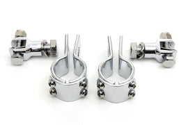 V-TWIN footpeg mount kit for motorcycle footboards, showing metal brackets and mounting hardware in a close-up image.