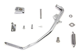 Chrome V-Twin FXD kickstand kit installed on motorcycle chassis, showcasing durable metal construction and chrome finish.