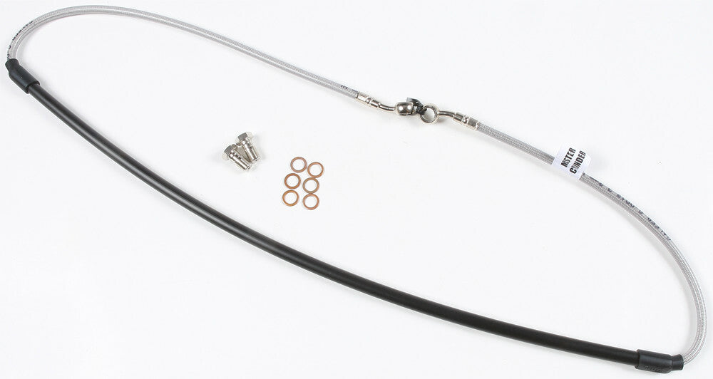 GBRAKES steel front brake line for Kawasaki motorcycle, durable and flexible brake hose with fittings, designed for reliable stopping power.