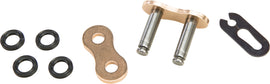 Fire Power Fire Power X-Ring Clip Master Link 525 Gold, shown with the gold-colored master link for motorcycle chains